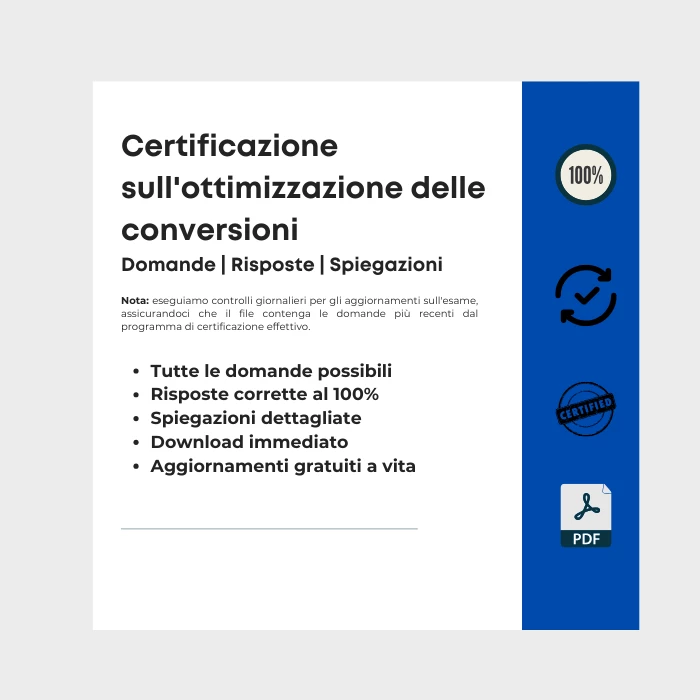 Immagine che mostra la copertina dell'ebook intitolato Esame per la certificazione sull'ottimizzazione delle conversioni